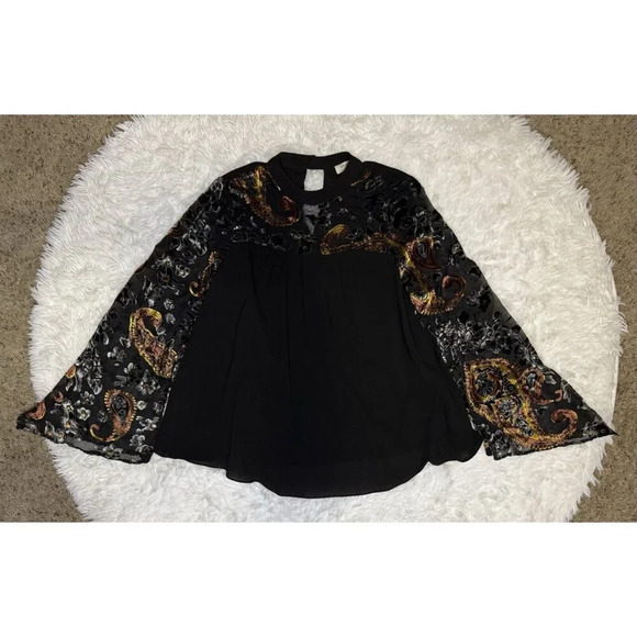 UMGEE Blouse Top Y2K Fairycore Bell Sheer Velvet Sleeve SMALL Boho Goth Grunge - Picture 1 of 5